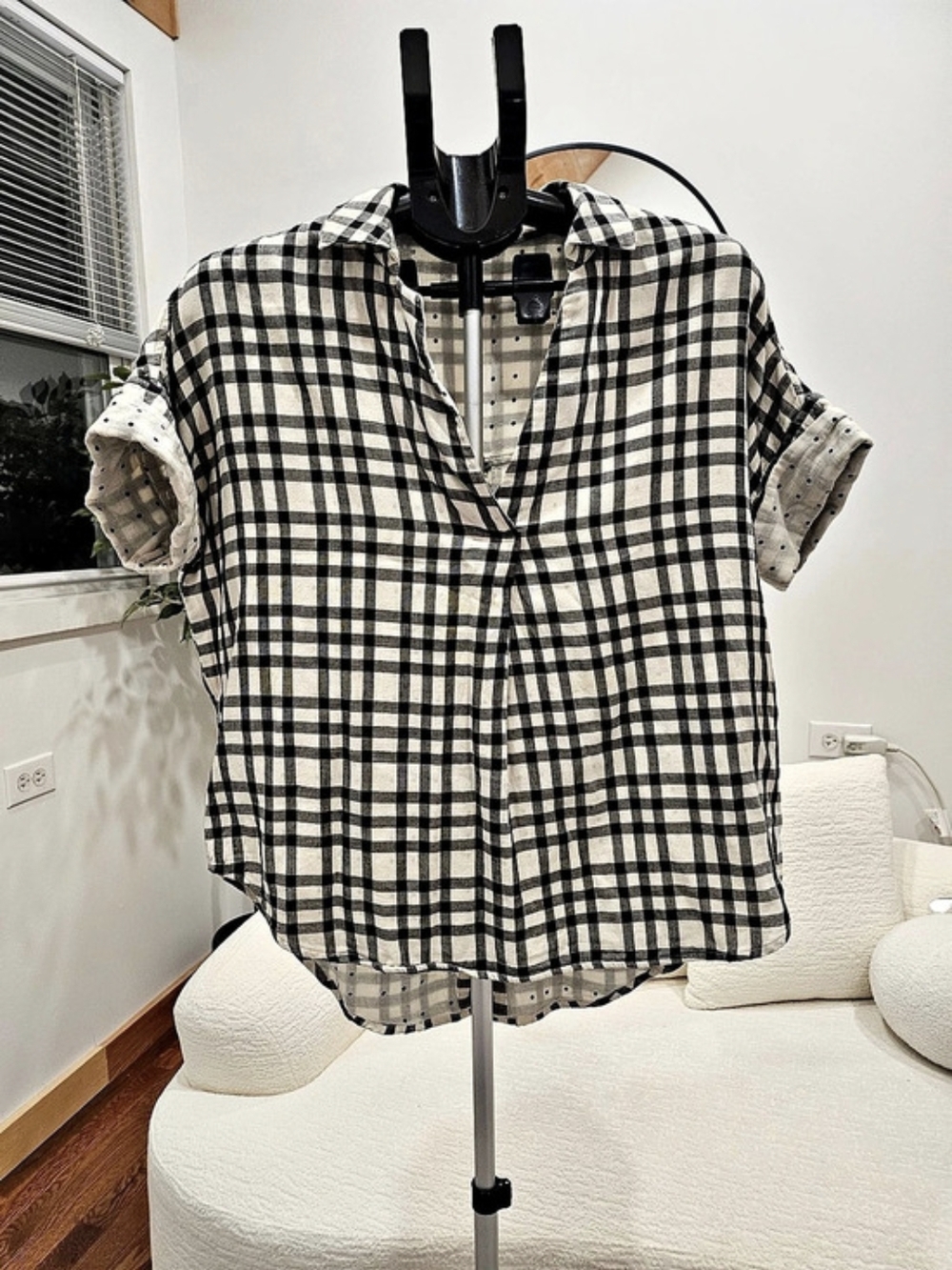 Madewell Checkered Cotton Blouse in Black & White Size XS Like New